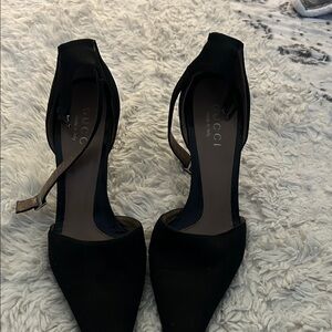 Beautiful Gucci Black Satin Heels.